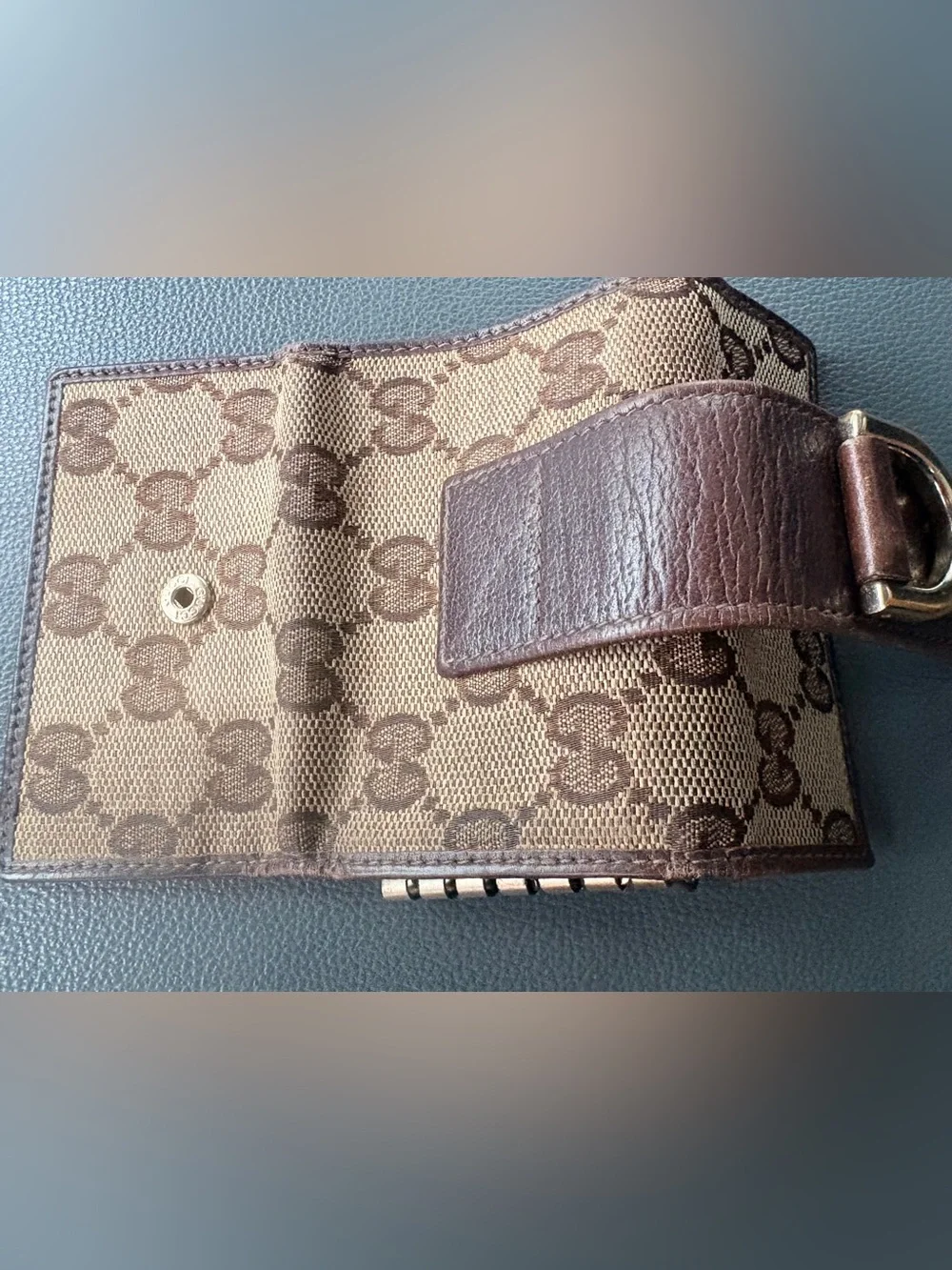 GUCCI Vintage Abbey D-Ring GG Canvas 6 Key Holder Case Brown Leather 441619